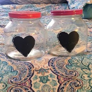 Set of Two Heart Glass Canisters